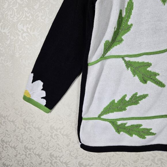 VTG Storybook Knits Cardigan Sweater sz 1X White Black Green Floral Colorblock - Picture 4 of 15